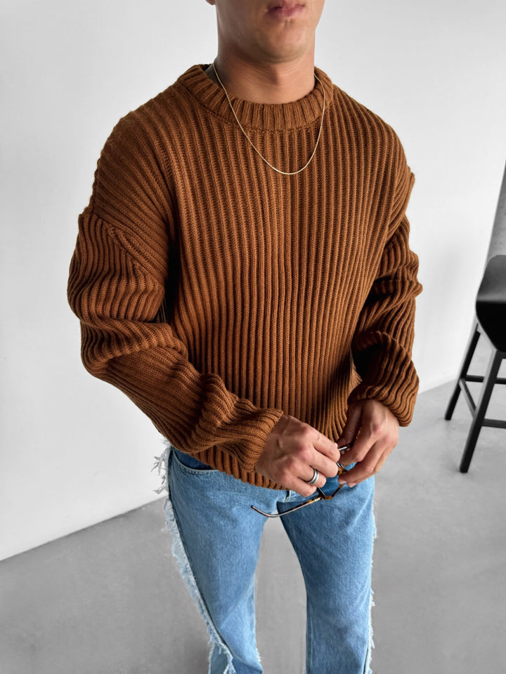 Oversize Heavy Knit Sweater - Coffee
