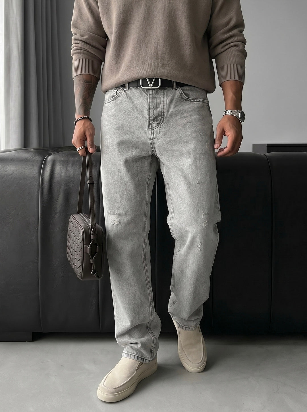 Baggy Torn Jeans - Grey