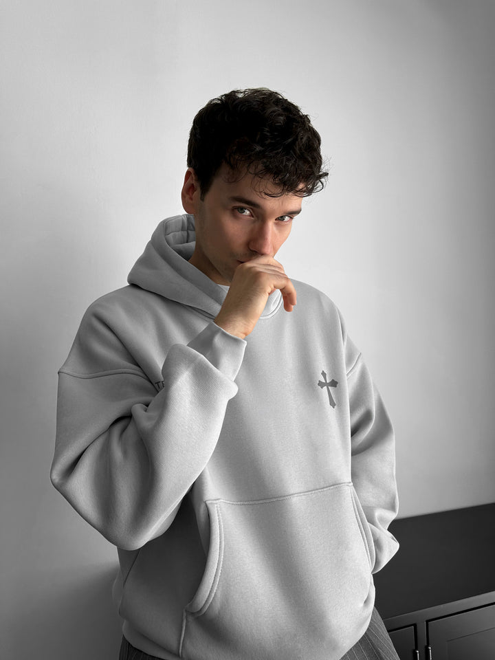 Oversize Cross Hoodie - Grey