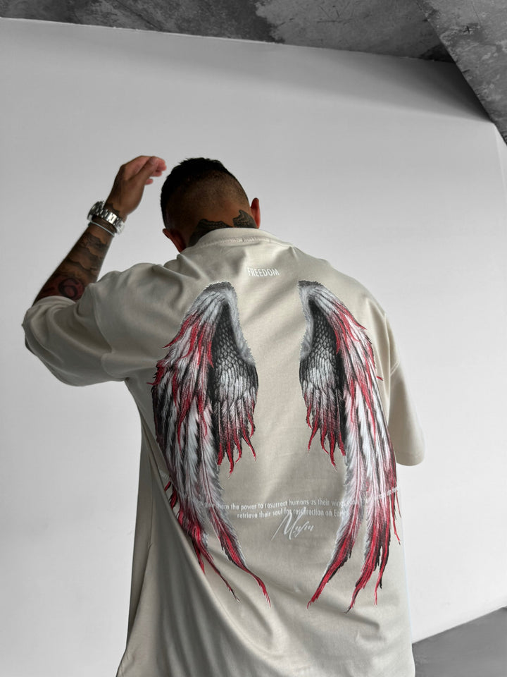 Oversize Angel Wings T-Shirt - Stone