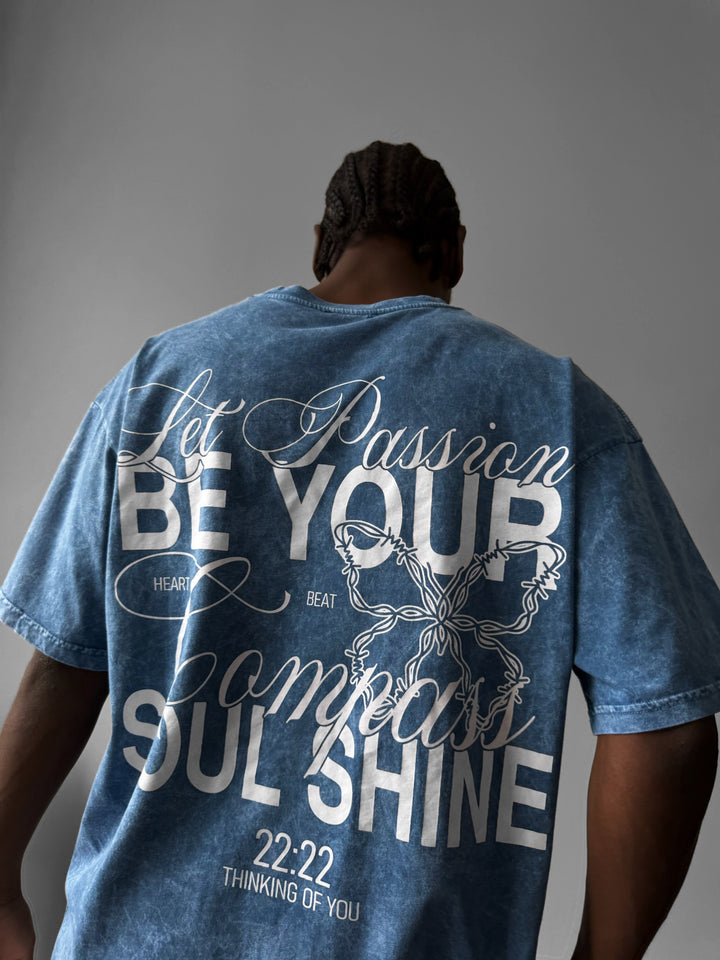 Oversize Washed 'Be your Soul Shine' T-Shirt - Indigo