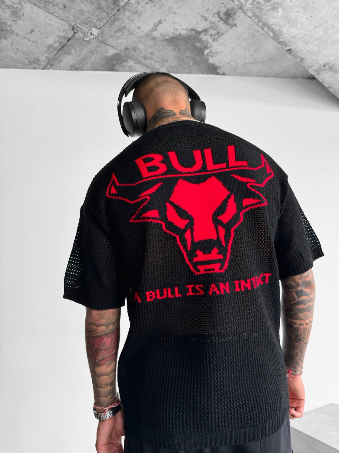Oversize Bull Knit T-Shirt - Black and Red