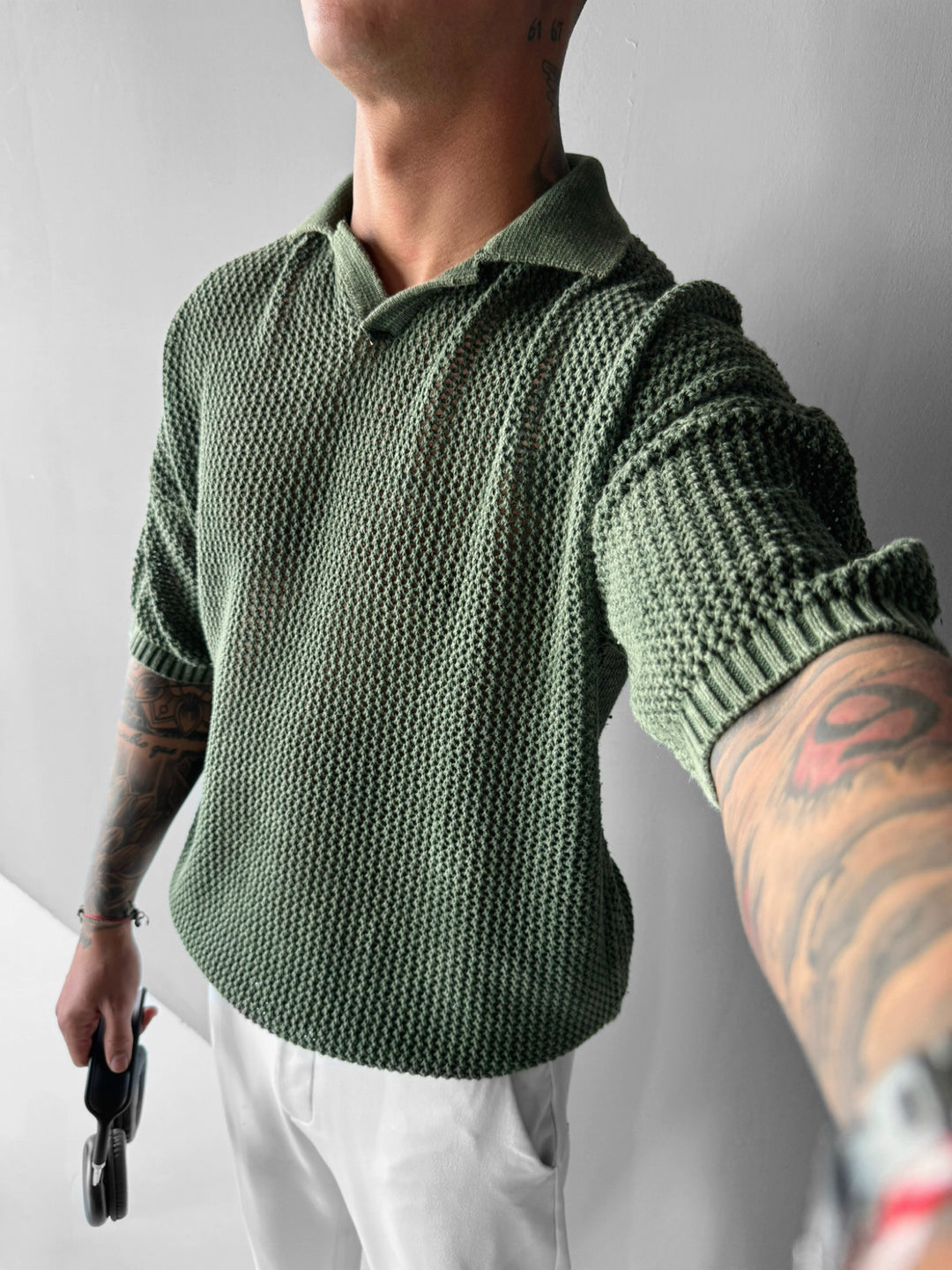 Regular Fit Knit Grid T-shirt - Fern