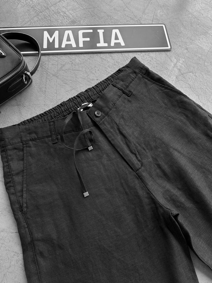 Loose Fit Linen Shorts - Black