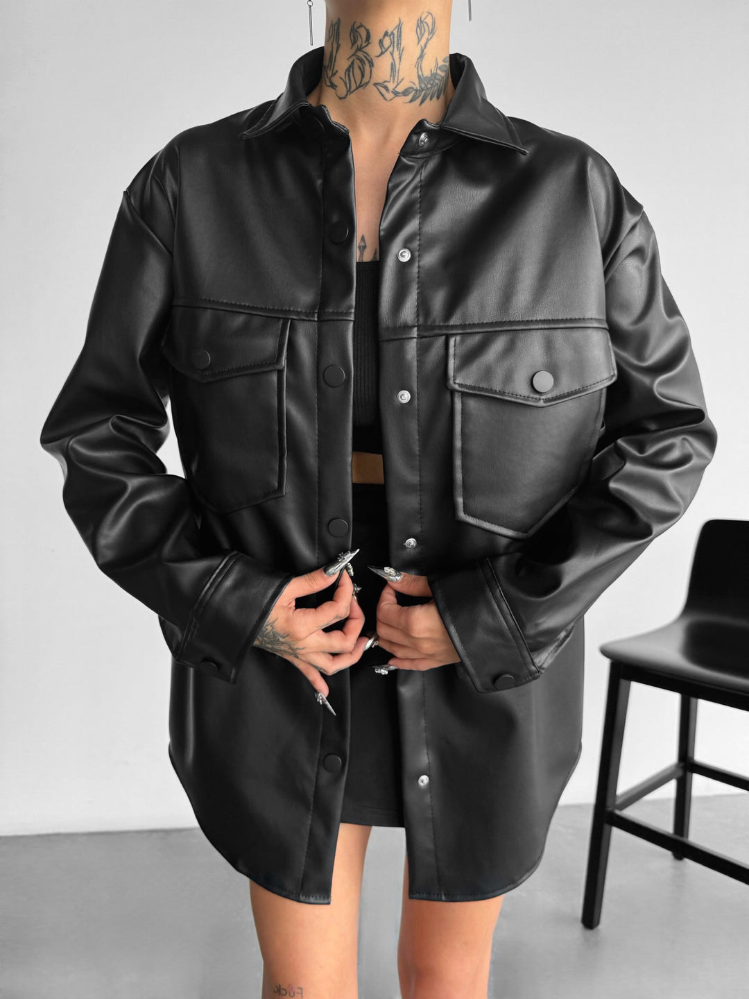 Oversize Leather Optik Jacket - Black