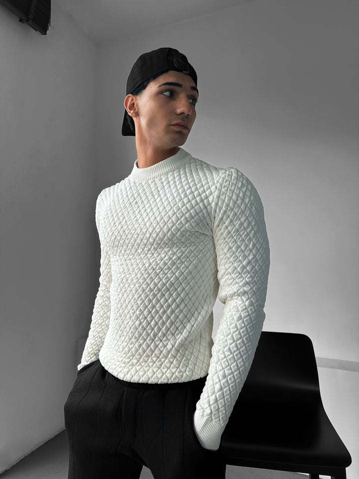 Slim Fit Textured Sweater - Ecru