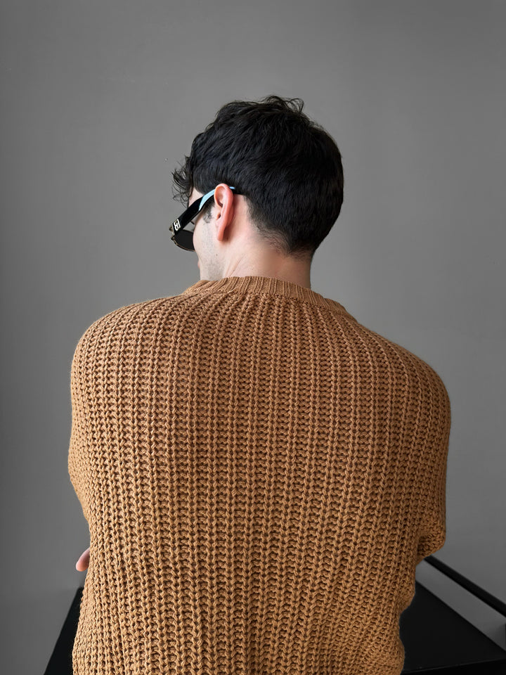 Slim Fit Braid Knit Sweater - Saffron