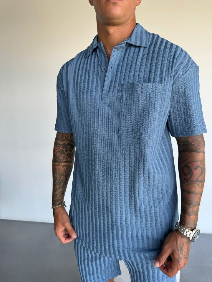 Oversize Structured Polo T-Shirt - Coronet Blue