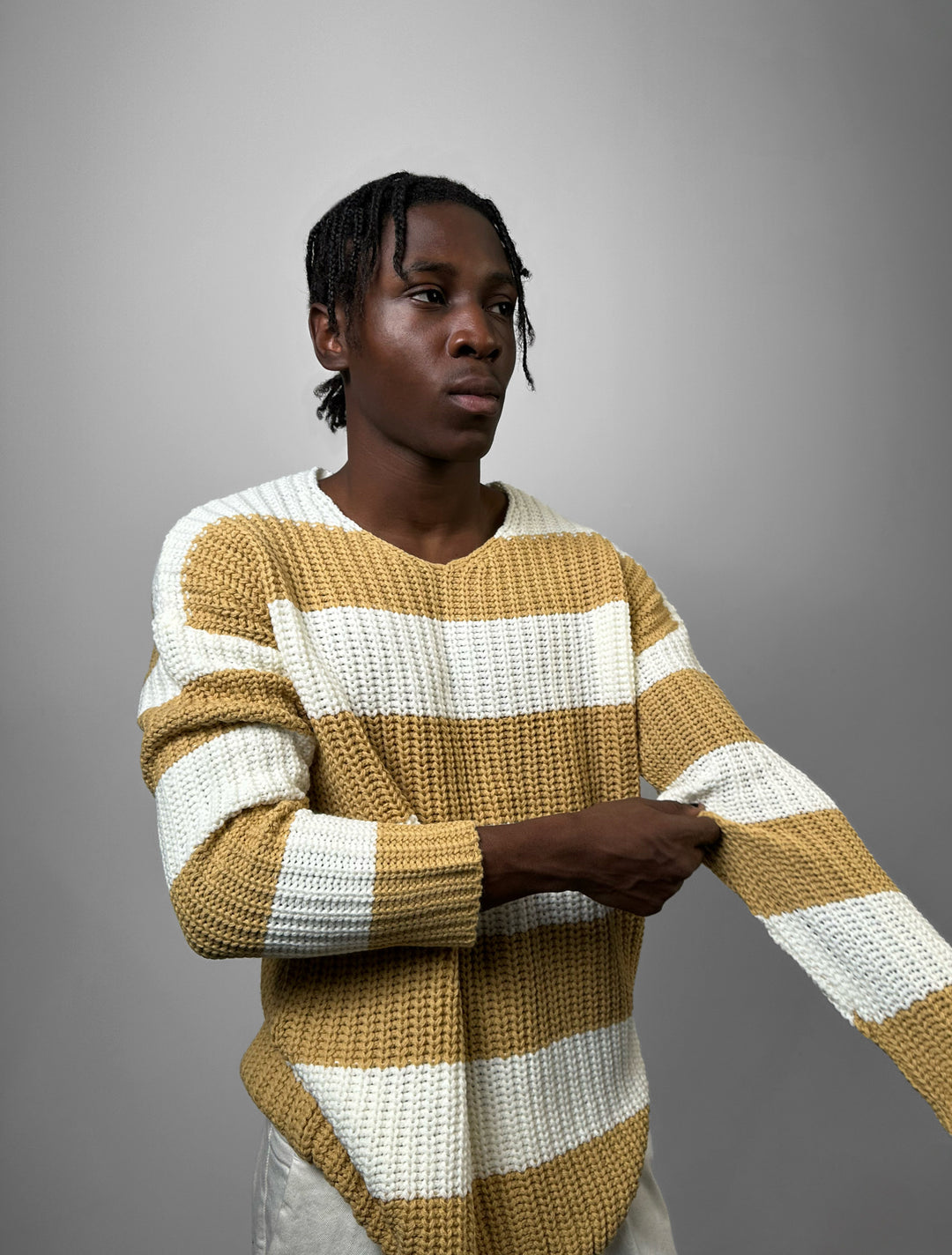 Regular Fit Wide Stripe Sweater - Camel