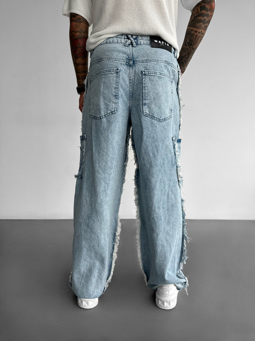 Baggy Shredded Stil Jeans - Blue