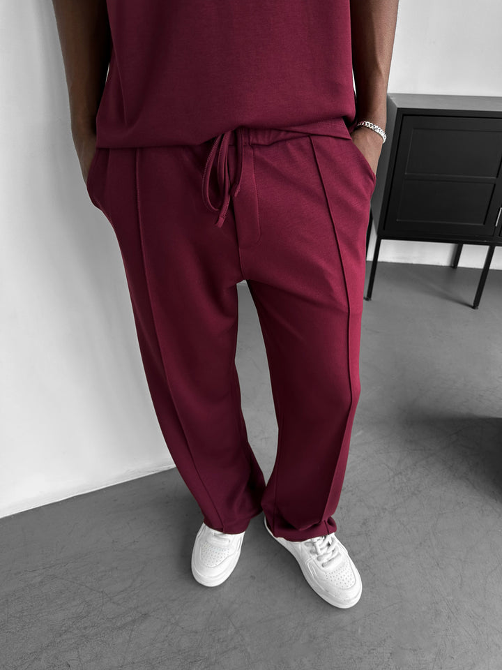 Loose Fit Basic Pleated Trousers - Bordeaux