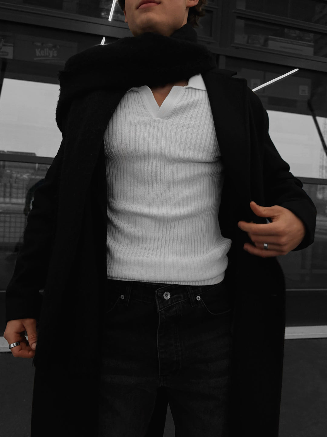 Slim Fit Knit Polo Sweater - Ecru