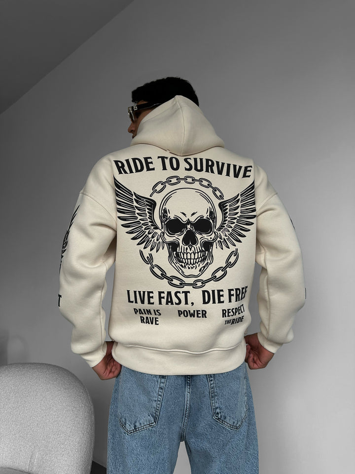 Oversize Ride to Survive Hoodie - Beige