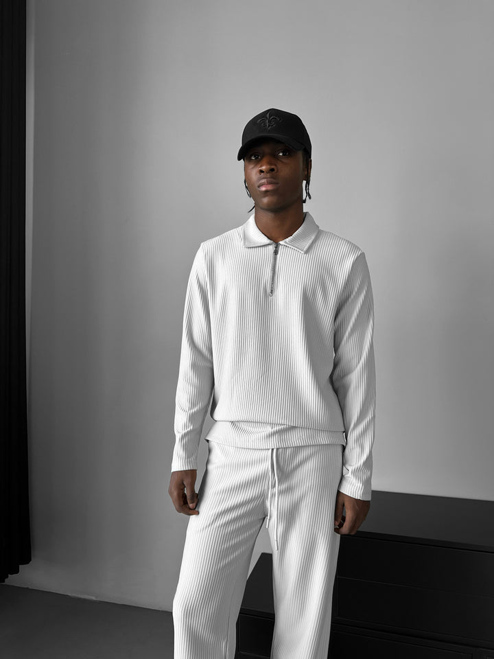 Loose Fit Zipper Polo Sweatshirt - Grey