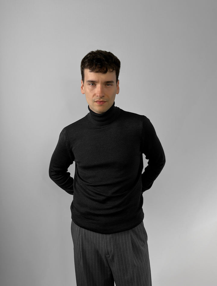 Slim Fit Long Neck Pullover - Anthracite