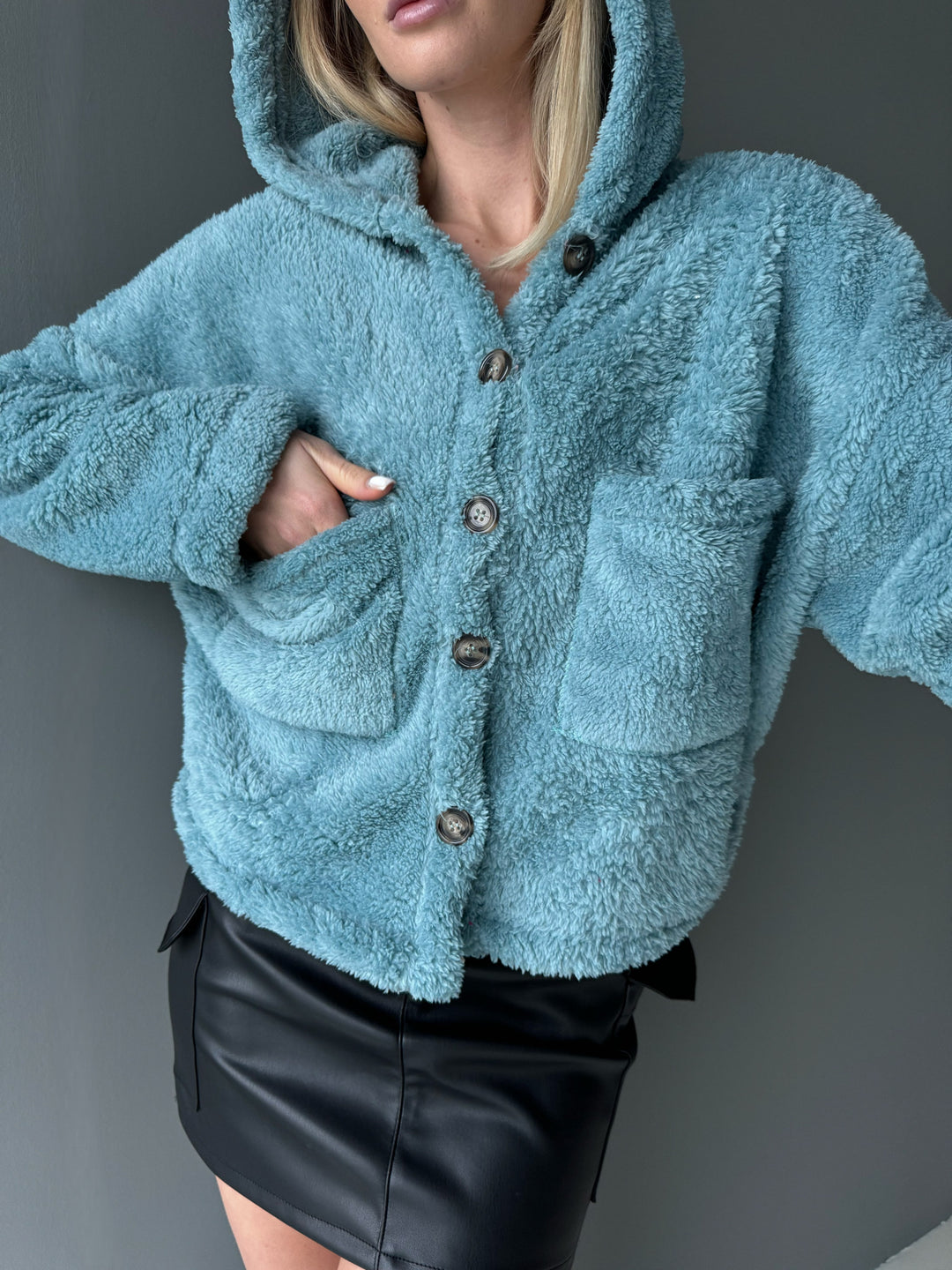 Plush Jacket with Buttons - Mint
