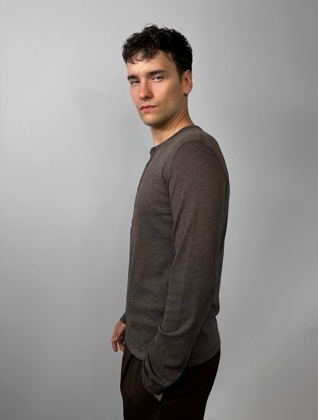 Oversize Button Sweatshirt - Brown