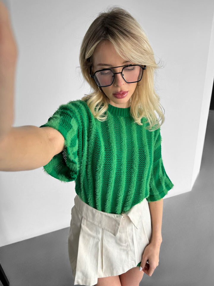 Oversize Hairy Lines Knit T-shirt - Green