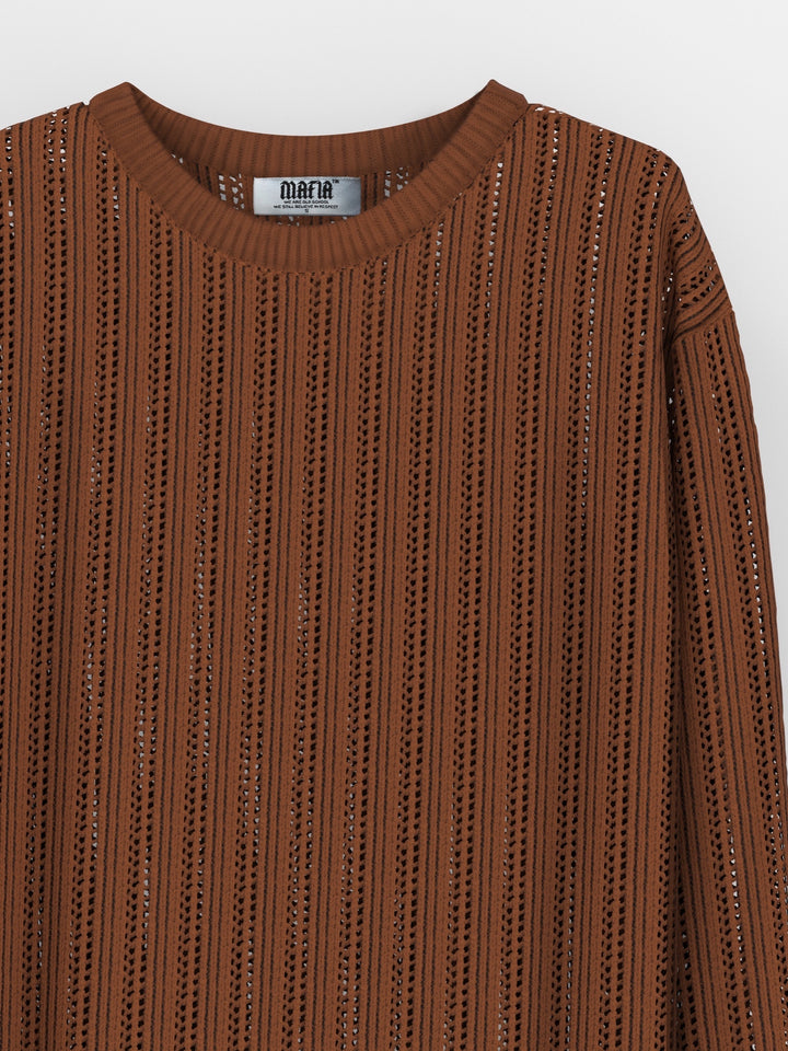 Oversize Knit Holey Sweater - Coffee