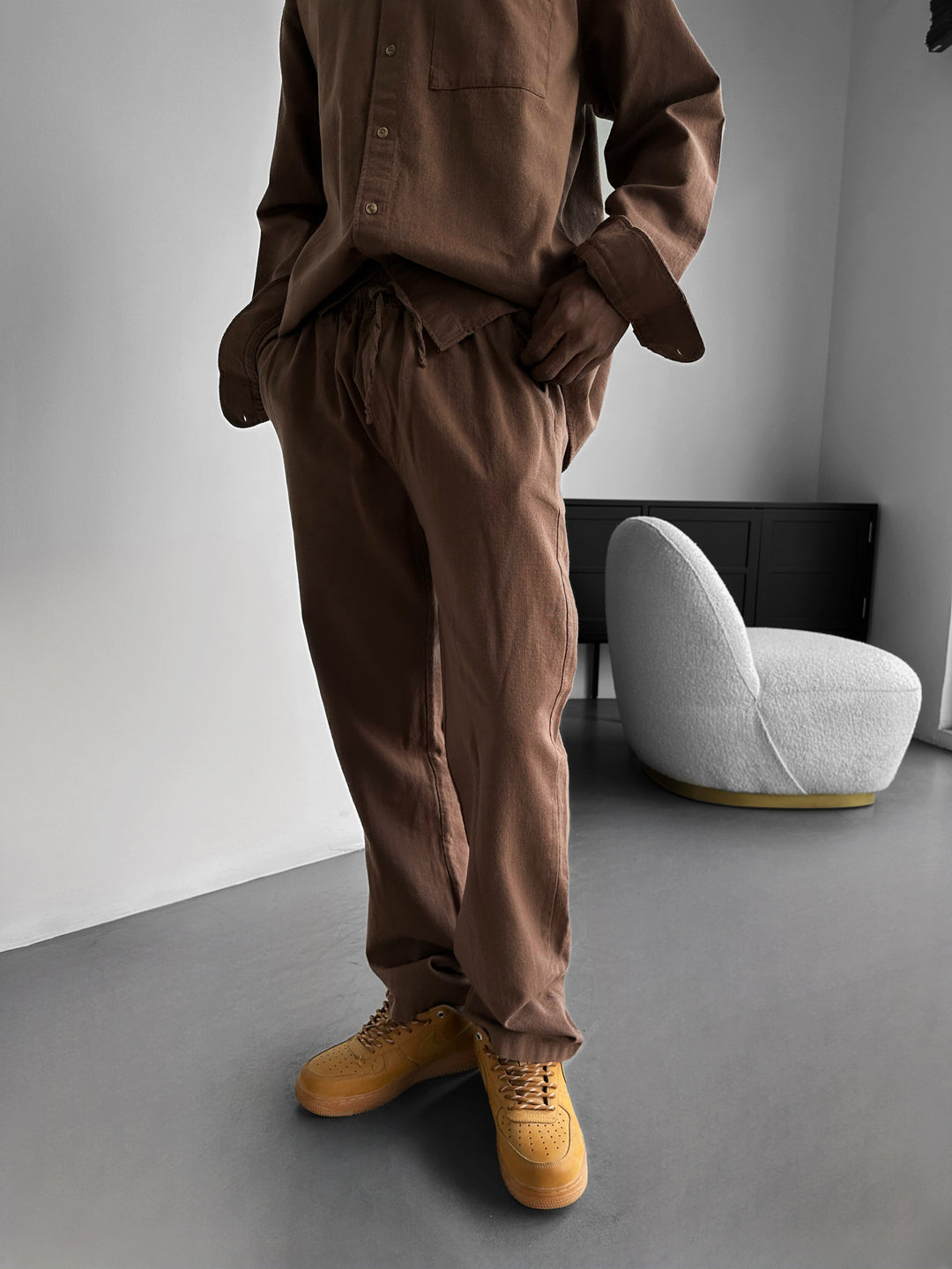 Oversize Linen Suit Pants - Brown