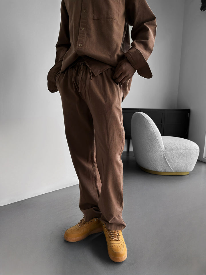 Oversize Linen Suit Pants - Brown