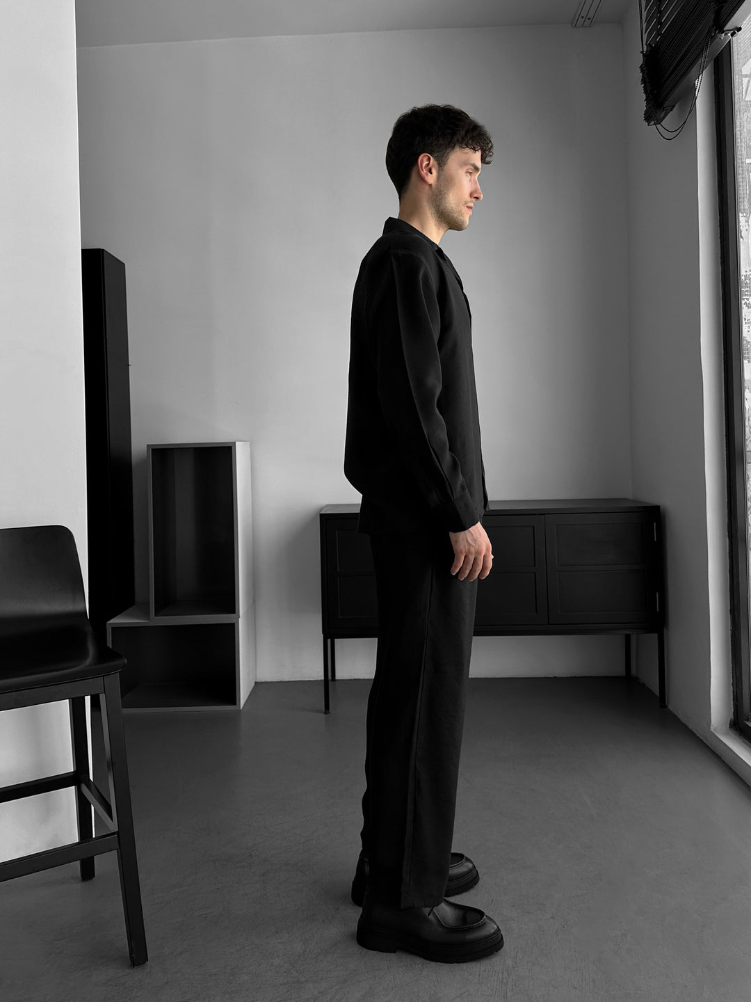 Loose Fit Cotton Trousers - Black