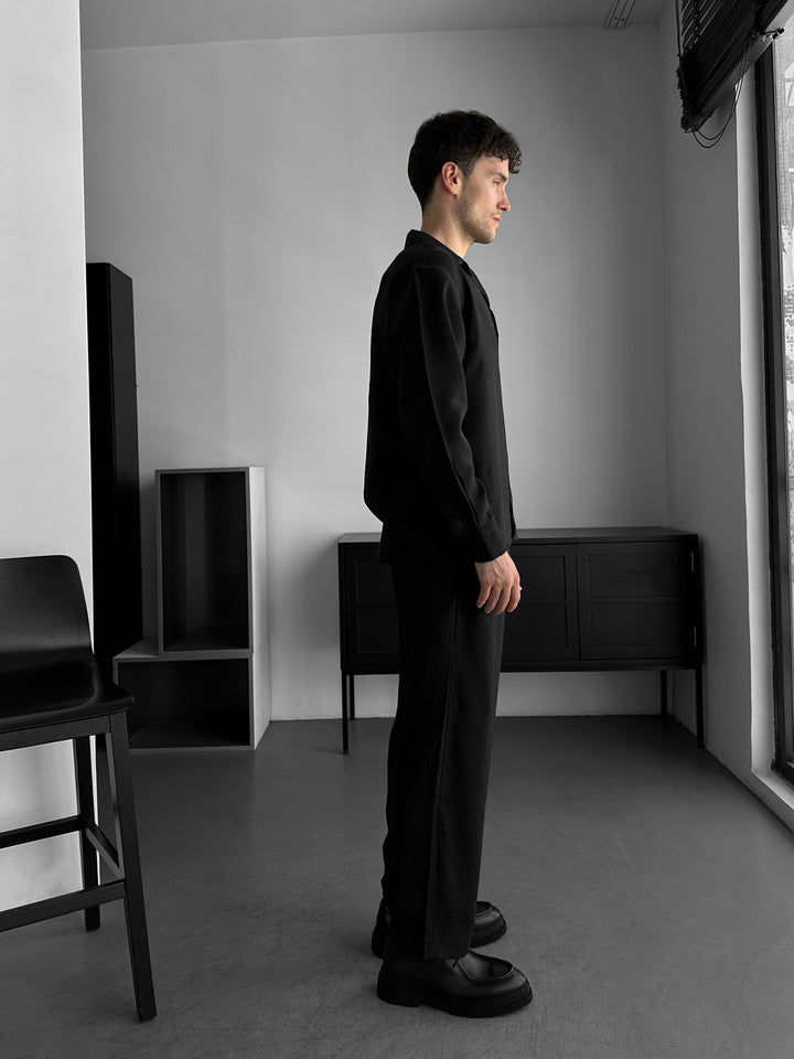 Loose Fit Cotton Trousers - Black