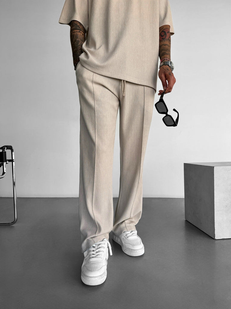 Plissee Textured Trousers - Beige – Kleidermafia