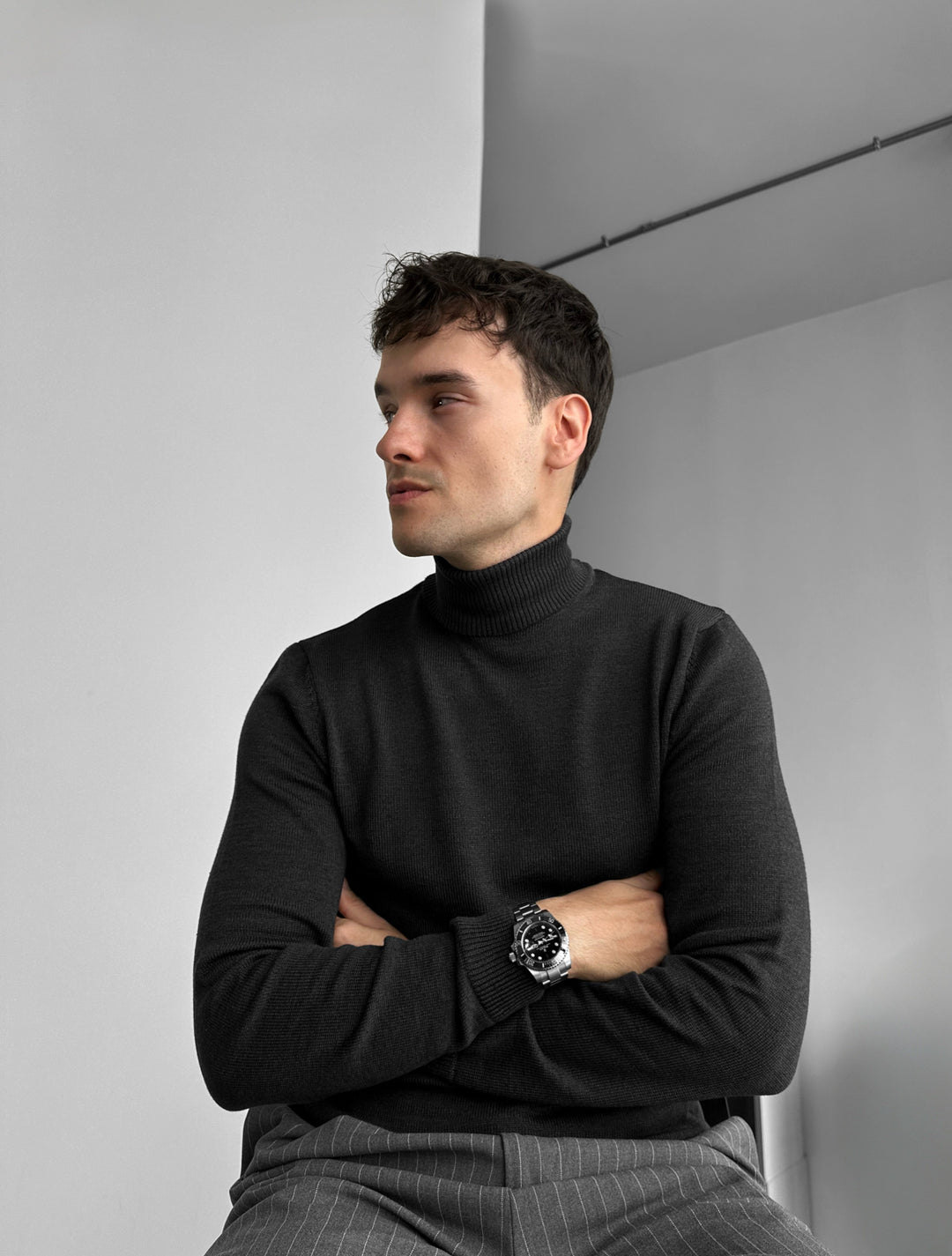 Slim Fit Long Neck Pullover - Anthracite