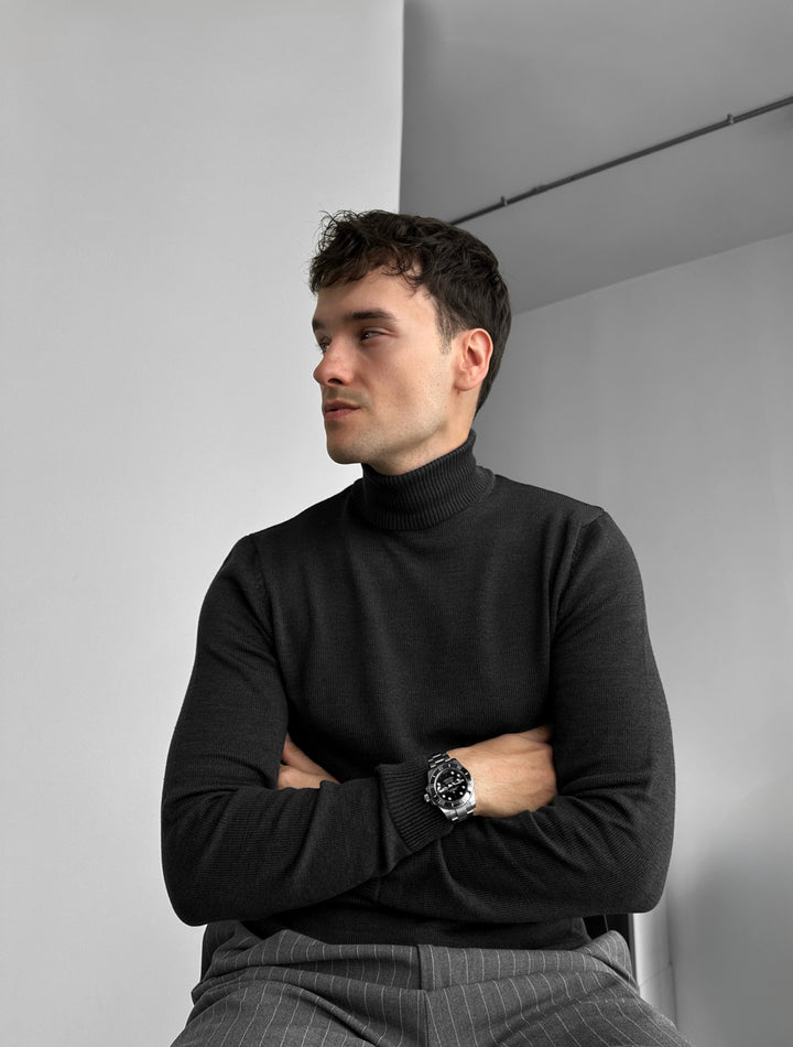 Slim Fit Long Neck Pullover - Anthracite