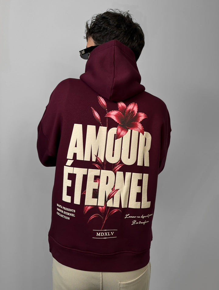 Oversize Amour Éternel Hoodie - Bordeaux