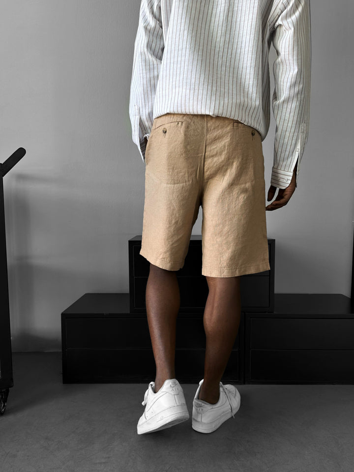 Loose Fit Linen Shorts - Beige