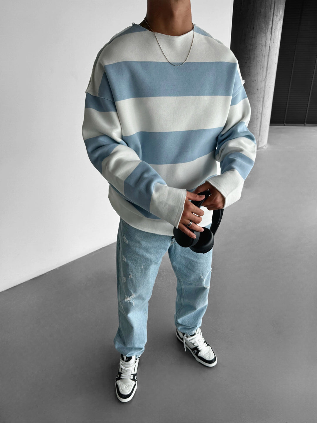 Oversize Strip Sweater - Babyblue
