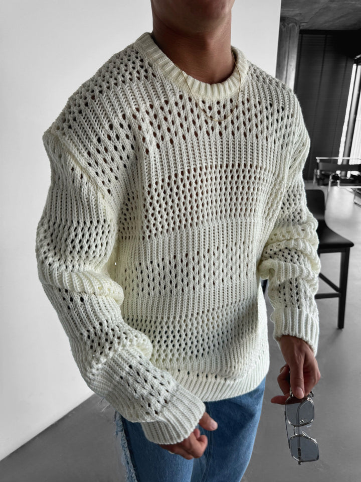 Oversize Holey Knit Sweater - Ecru