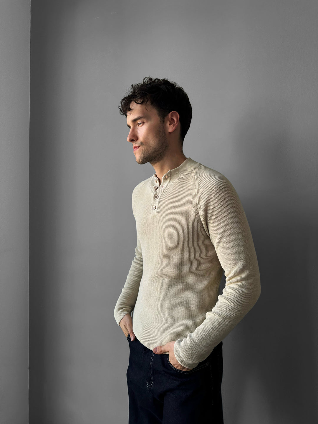Slim Fit Knit Sweater - Beige