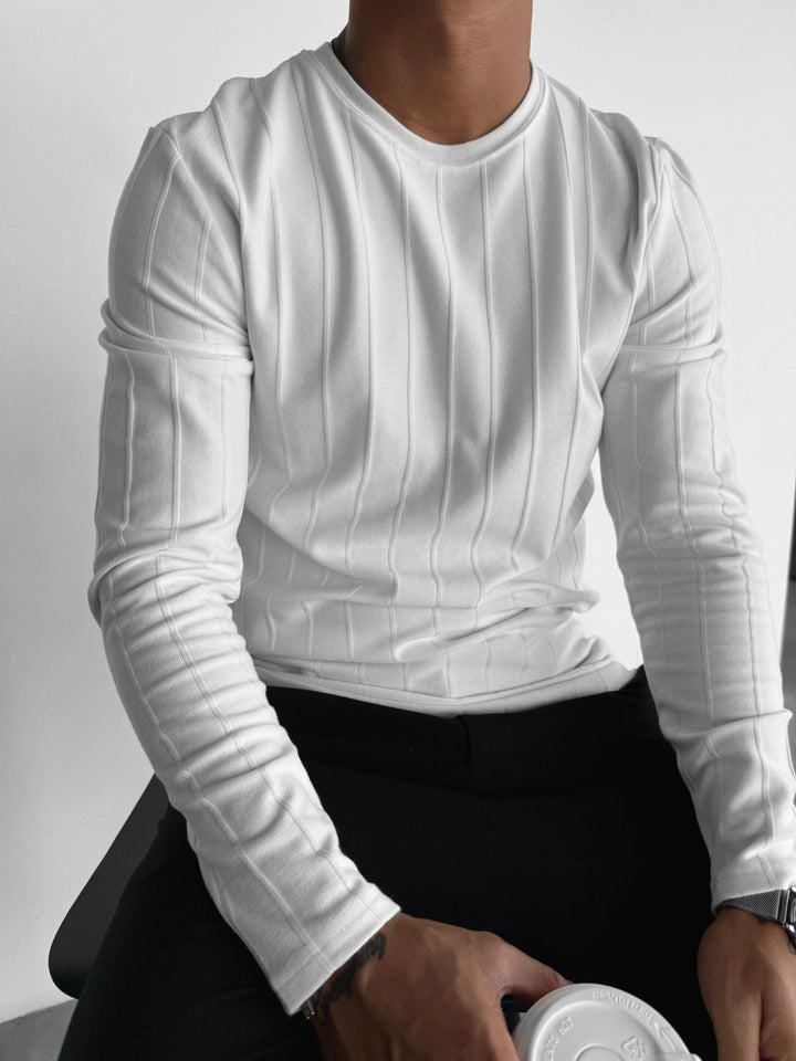 Regular Fit Strip Sweater -  White