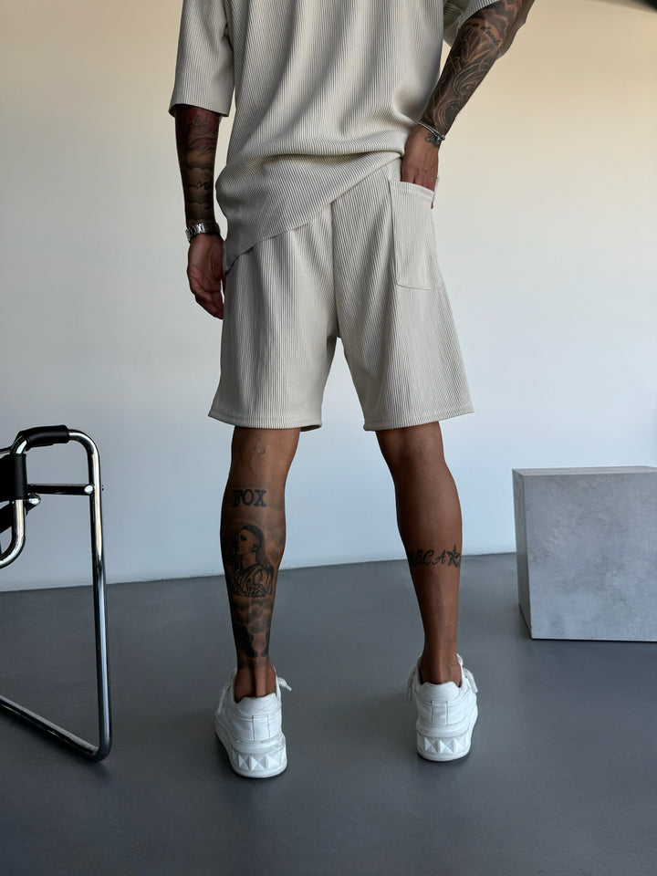 Loose Fit Cord Shorts - Beige