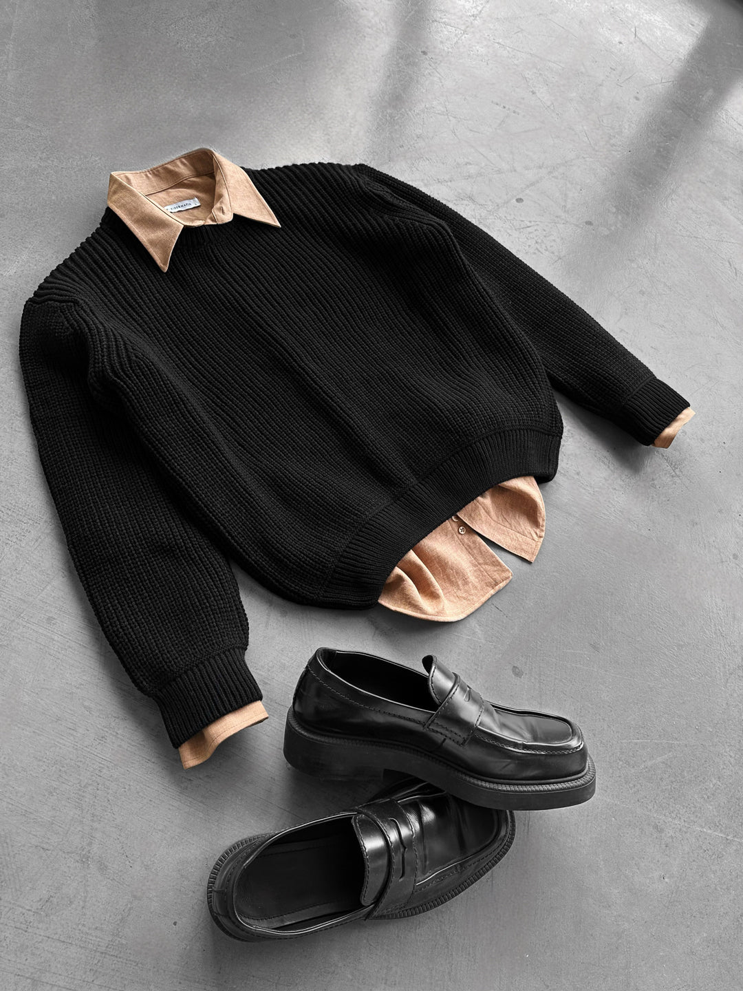 Oversize Structured Knit Sweater - Black