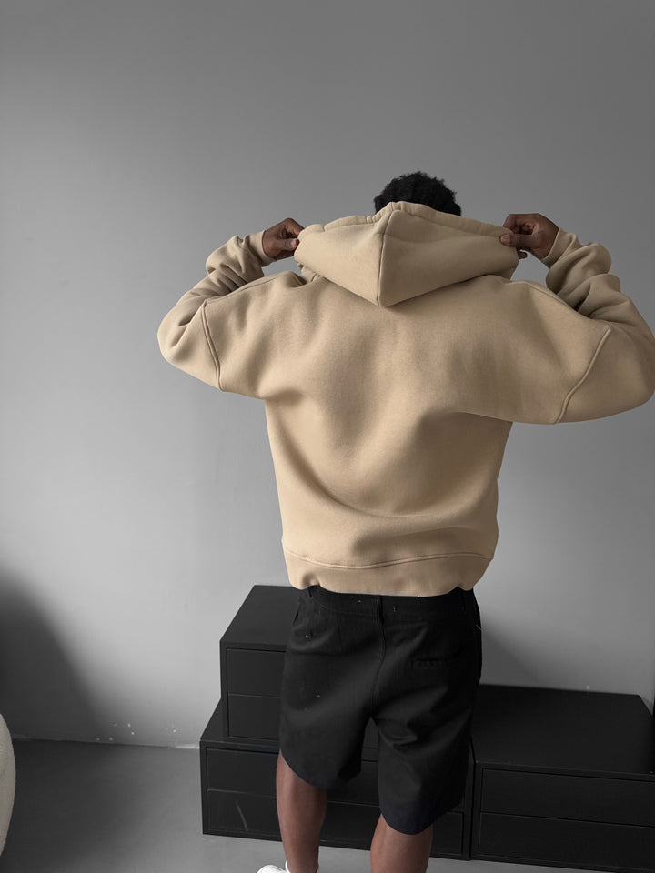 Oversize Basic Zipper Hoodie - Beige