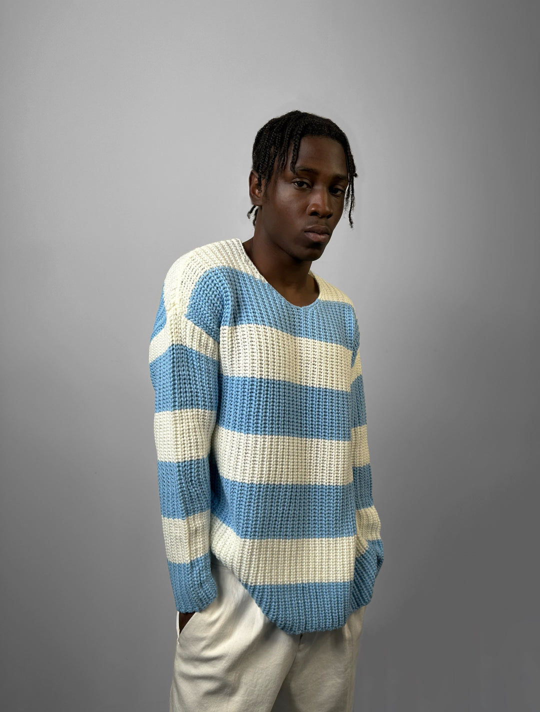 Regular Fit Wide Stripe Sweater - Babyblue