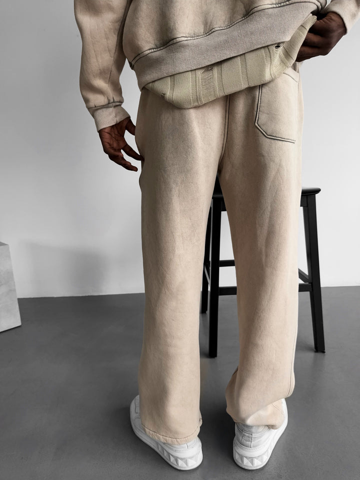 Loose Fit Washed Zipper Trousers - Stone