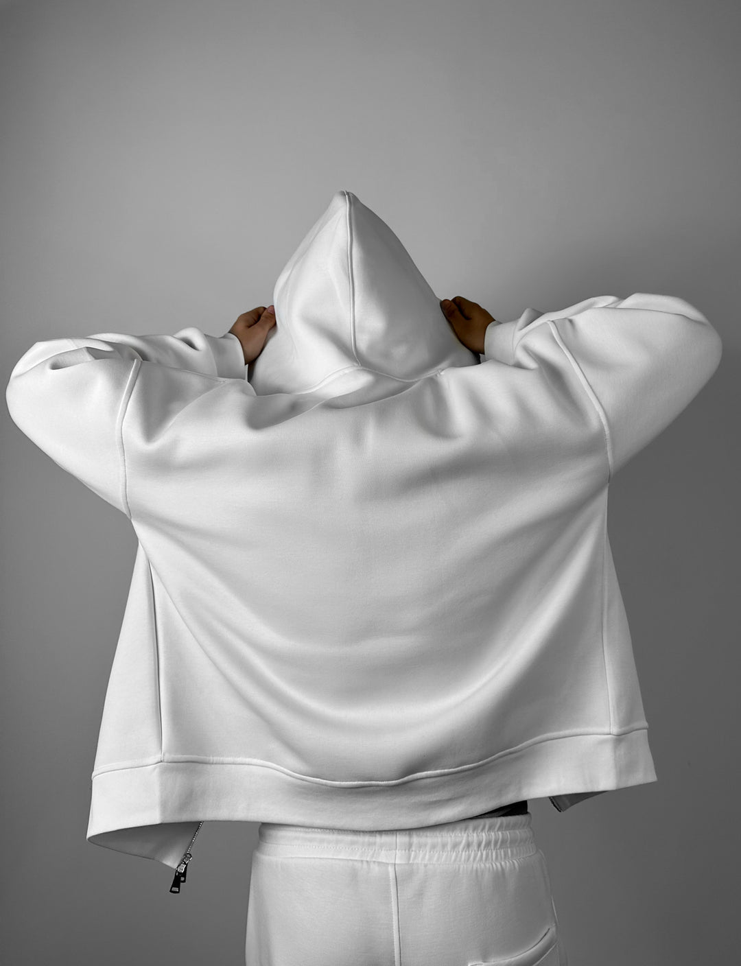 Loose Fit Double-Zip Hoodie - Ecru