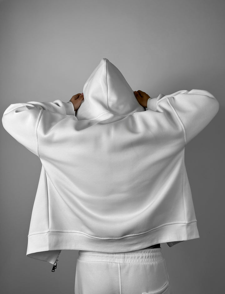 Loose Fit Double-Zip Hoodie - Ecru