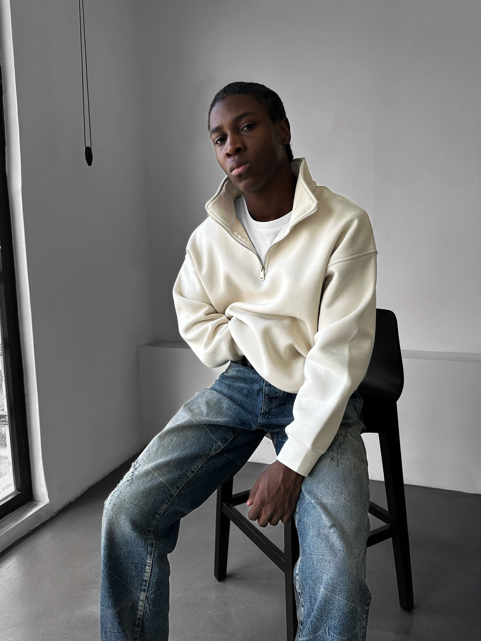 Oversize Half-Zip Polo Sweatshirt - Beige – Kleidermafia