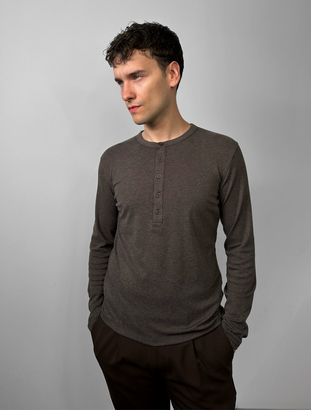 Oversize Button Sweatshirt - Brown