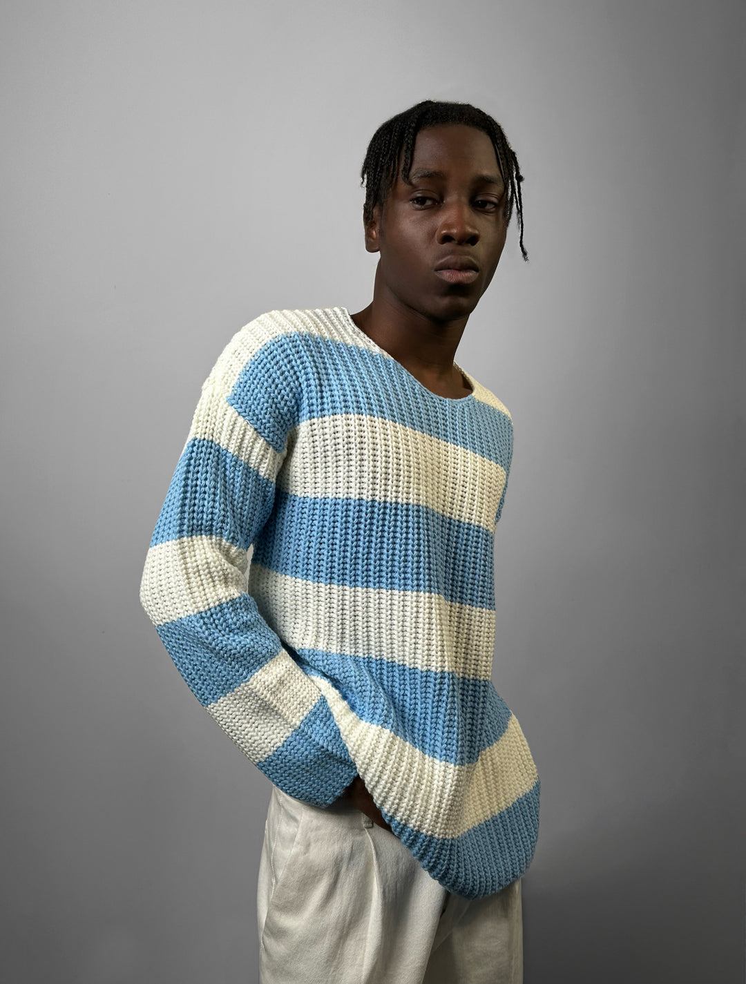 Regular Fit Wide Stripe Sweater - Babyblue