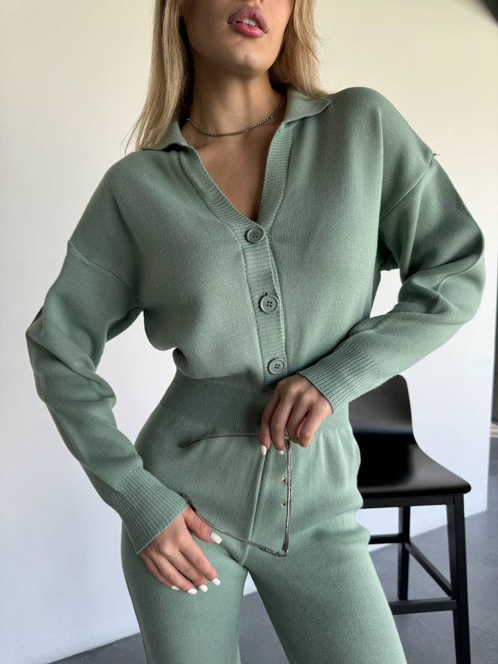 Long Arm Knit Jumpsuit - Mint