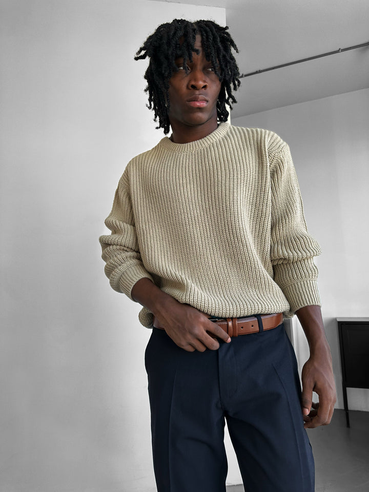Oversize Structured Knit Sweater - Stone