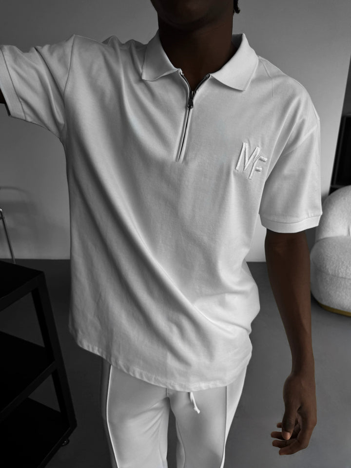Loose Fit Knit Polo "MF" T-Shirt - White