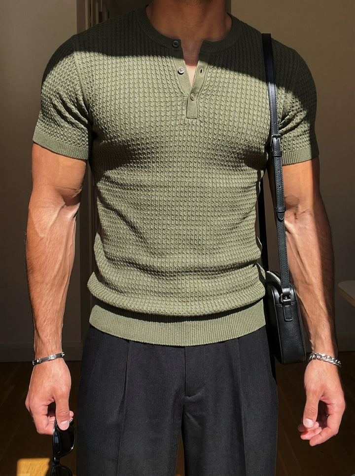 Regular Fit Waffle Button T-shirt - Khaki